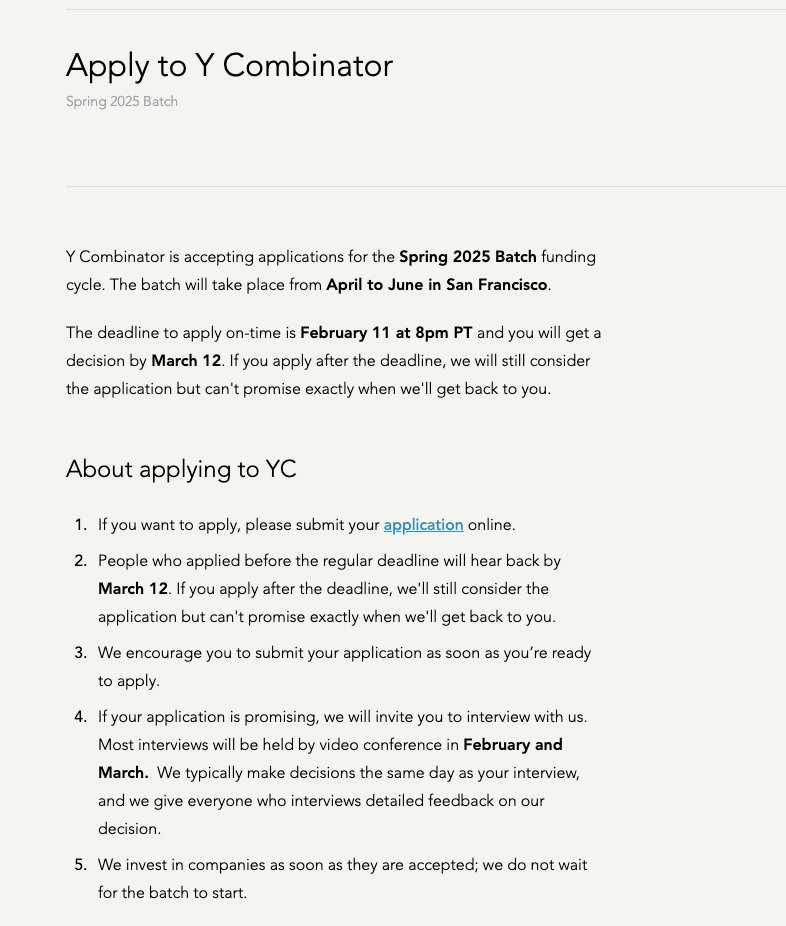 paulg's tweet image. The deadline for applying to YC&apos;s Spring 2025 batch is two days from now. If this batch is like most batches, some of the companies that end up doing the best will only decide to apply between now and the deadline...