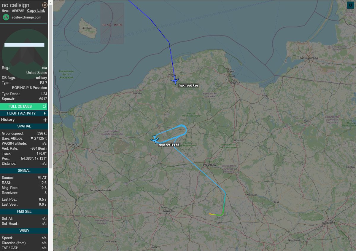 PolishMilRadar's tweet image. ⌚️ 09.02 19:50LT

🇺🇸 Marynarka Wojenna Stanów Zjednoczonych
✈️ Boeing P8 Poseidon 
🛫&amp;amp;🛬 Lotnisko Keflavik #BIKF
🔗globe.adsbexchange.com/?icao=ae67ae

#P8 zniża ⬇️ do strefy TSA29 KATE gdzie odbędzie się tankowanie w powietrzu z udziałem #K35R USAF

#POLMILRADAR