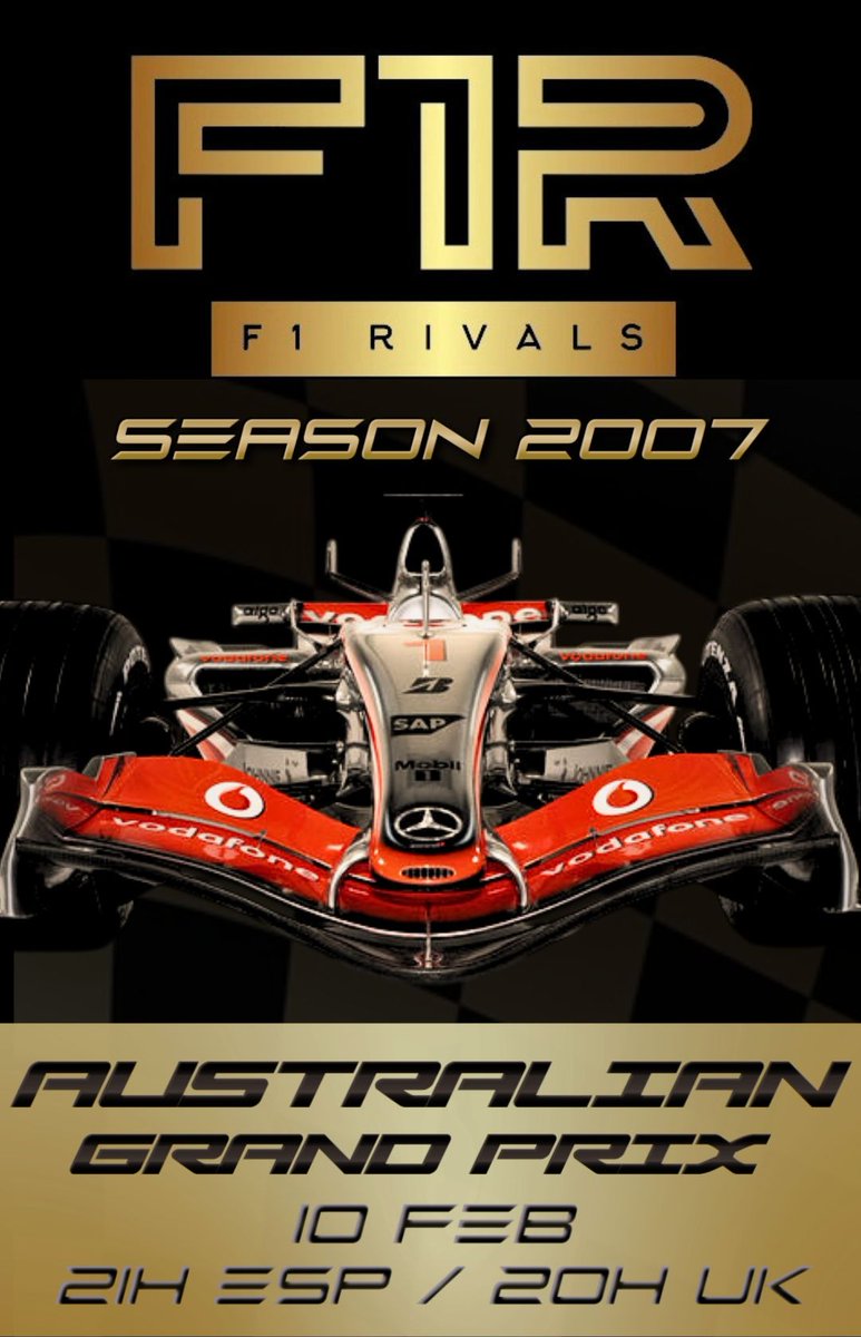 🚨 ¡F1 RIVALS - MUNDIAL 2007 ASSETTO CORSA!

Los lunes a las 21:00 hora 🇪🇸

Alineaciones para el GP de Australia.

🔹 Ferrari: Eme13Gaming-Alex Guillon
🔸 McLaren: El Rey Guiri-Ignars
🔹 BMW:  Álvaro Deus-Pearja
🔸 Renault: Javift-IndaF1
🔹 Williams: Sevi-Jorpa
🔸 Toyota: