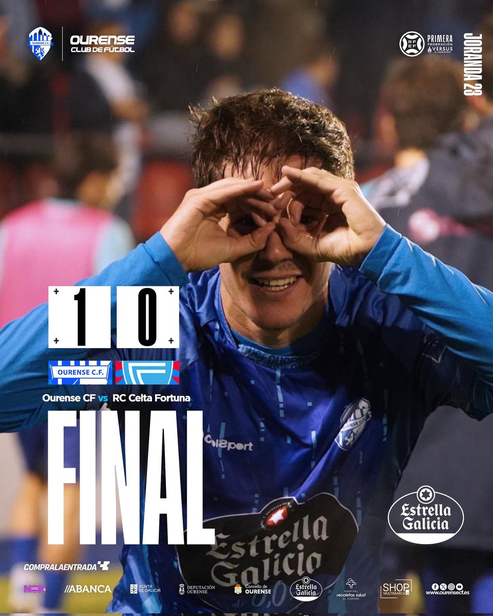 Ourense CF (@ourense_cf) on Twitter photo F I N A L X23 <a href="/Primera_RFEF/">Primera Federación Versus e-Learning</a>
Ourense CF 1-0 #CeltaFortuna <a href="/CanteiraCeleste/">Canteira Celeste</a>
🏟️ O Couto
Victoria moi importante e traballada decidida cun gol de <a href="/Alejandro10gil/">ALEJANDRO GIL.</a>
Grazas #FamiliaOUCF 💙
Moita 🤞 a todo o <a href="/RCCelta/">Celta</a> no que resta de tempada.
#OurenseCeltaFortuna
#OurenseDePrimeira F I N A L X23 <a href="/Primera_RFEF/">Primera Federación Versus e-Learning</a>
Ourense CF 1-0 #CeltaFortuna <a href="/CanteiraCeleste/">Canteira Celeste</a>
🏟️ O Couto
Victoria moi importante e traballada decidida cun gol de <a href="/Alejandro10gil/">ALEJANDRO GIL.</a>
Grazas #FamiliaOUCF 💙
Moita 🤞 a todo o <a href="/RCCelta/">Celta</a> no que resta de tempada.
#OurenseCeltaFortuna
#OurenseDePrimeira