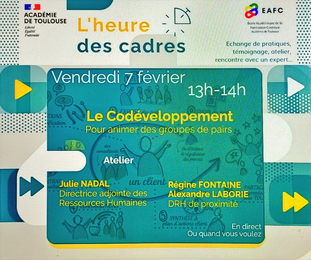 benjapaul32's tweet photo. 3ème #HeureDesCadres de cette 2ème saison sur un sujet initié par la RH de l'@actoulouse : le #Codéveloppement !
🙏 Julie Nadal, @regineftn et @DRH_TlseNord pour leur présentation de ce qu'est le #Codev pour que demain chaque cadre qui le souhaite puisse en bénéficier.
👌 https://t.co/3QaMz1nMwv