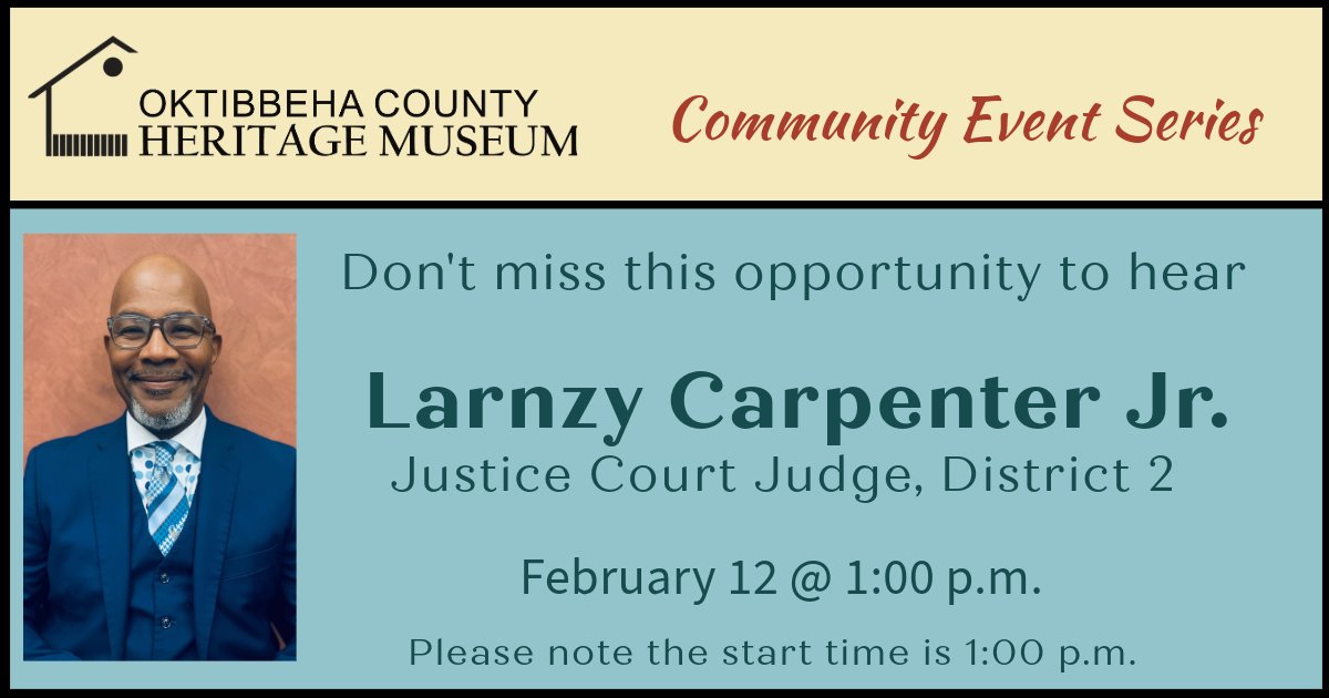Justice Court Judge Larnzy Carpenter, Jr. will talk as a part of the Community Event Series. Join us!
