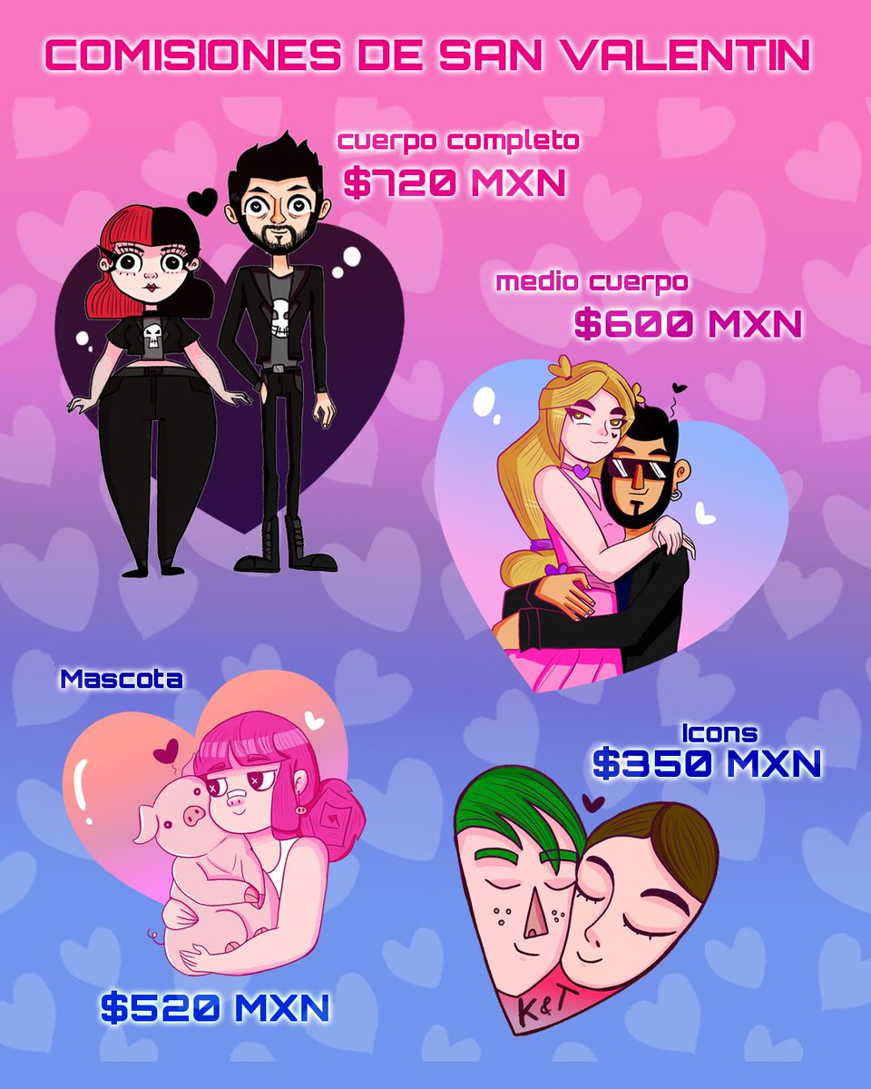 trazospuerkos's tweet image. Buenas tardes, un poco pero aquí están mis comisiones por el día del amor y la amistad❤️
tengo muchas ganas de retratar parejitas en este mes
les pido por favor que me ayuden a compartir🙏 para que llegue a mas personas y si a alguien le interesa puede mandarme mensajito nwn