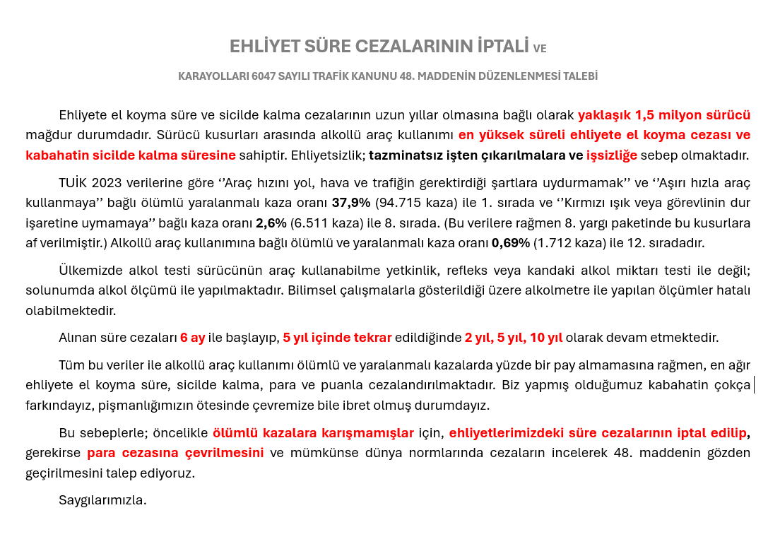 <a href="/SEVDAERDAN/">Av. Sevda Erdan Kılıç</a> <a href="/SEVDAERDAN/">Av. Sevda Erdan Kılıç</a> TCK179 İşsizBırakıyor
Ehliyet Süre-Sicil Cezası
Orantılı, adil, mantıklı olsa
#EhliyetAffı na ihtiyaç olmaz
İşten, hayattan yıllarca koparılmak adil değil
Kaza yapmadık, Mala, Cana Zarar vermedik
Kabahatimizi anladık,işsizlikle mücadele edemiyoruz.
<a href="/RTErdogan/">Recep Tayyip Erdoğan</a>