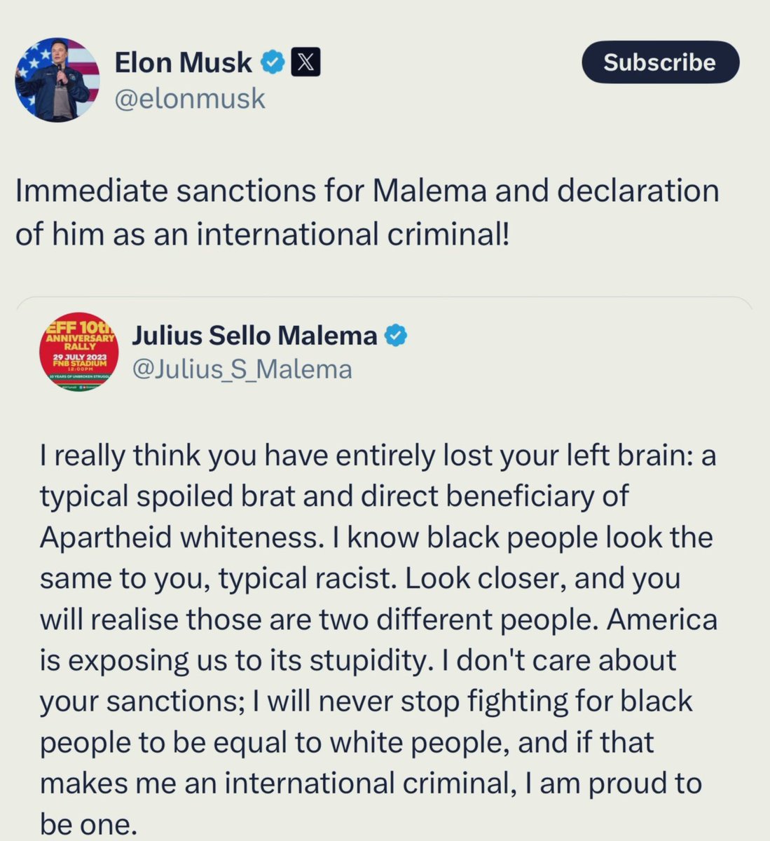 Elon Musk has found his match, Julius Malema... 😆😆😆.