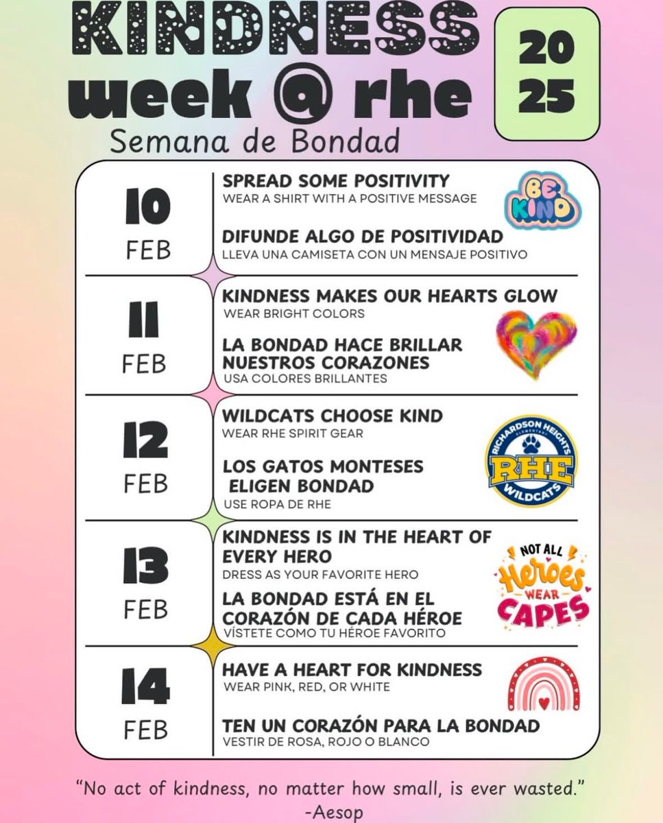 It is Kindness Week at RHE! See below for our theme days organized by our awesome counselors! 🥰 #RISDBeTheOne