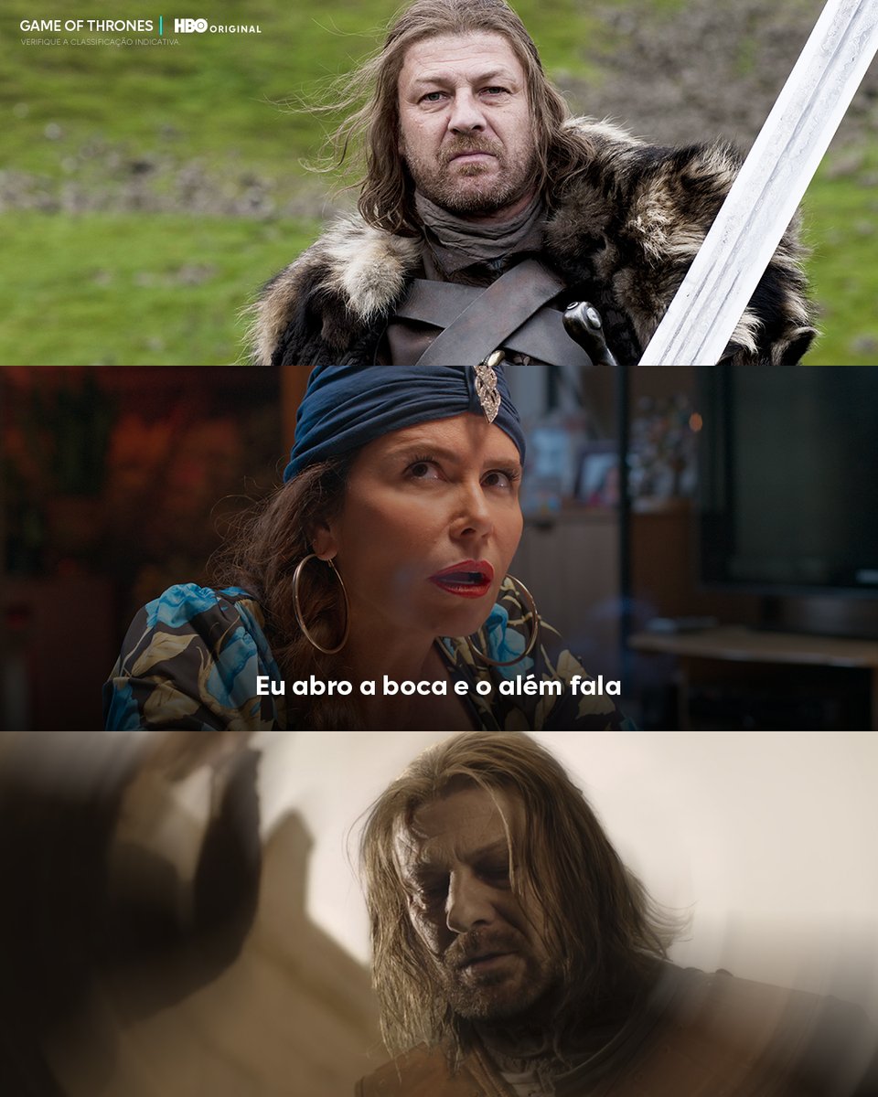 HBOMaxBrasil's tweet photo. coisas que não teriam acontecido se o Ned tivesse a Elvira como médium 🔮 #BelezaFatal #GameOfThrones https://t.co/OhxYgeVQi6