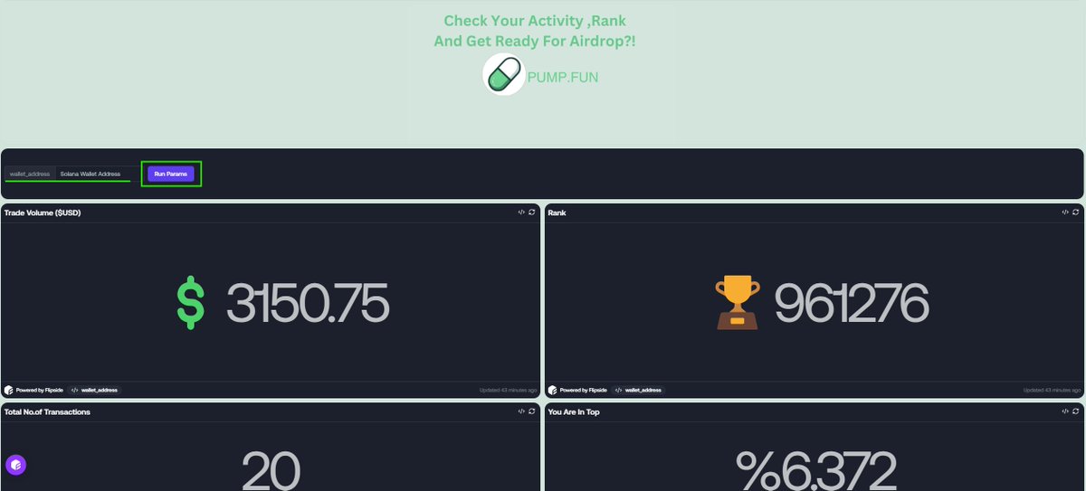 Pumpfun is said to launch its token soon.

How prepared are you?

Check your wallet for the $PUMP Airdrop:
▫️Trade Volume
▫️Rank
▫️Total Tx
▫️You Are In Top %
▫️Your Created Tokens

Register then Login
🔗flipsidecrypto.xyz/hrst79/your-pu…
