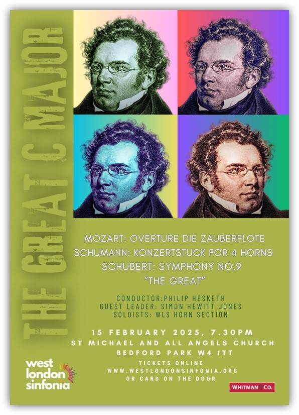 Did you know the Overture to Mozart’s The Magic Flute begins with a sequence associated with the Temple of Wisdom?
Come and hear WLS play it + some wonderful Schumann and Schubert
15 February, 7:30pm at St Michael and All Angels church, W4 1TT
westlondonsinfonia.org/buy-tickets/