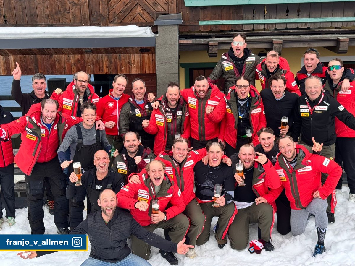 fisalpine's tweet photo. “We don’t have a hairdresser, but we are World Champions” cit. @marcoodermatt 👴🏻🤣🇨🇭 what do you think about the new haircut of the @swissskiteam ❓

#fisalpine #wintersport #saalbach2025 https://t.co/P8eYiXkB6h