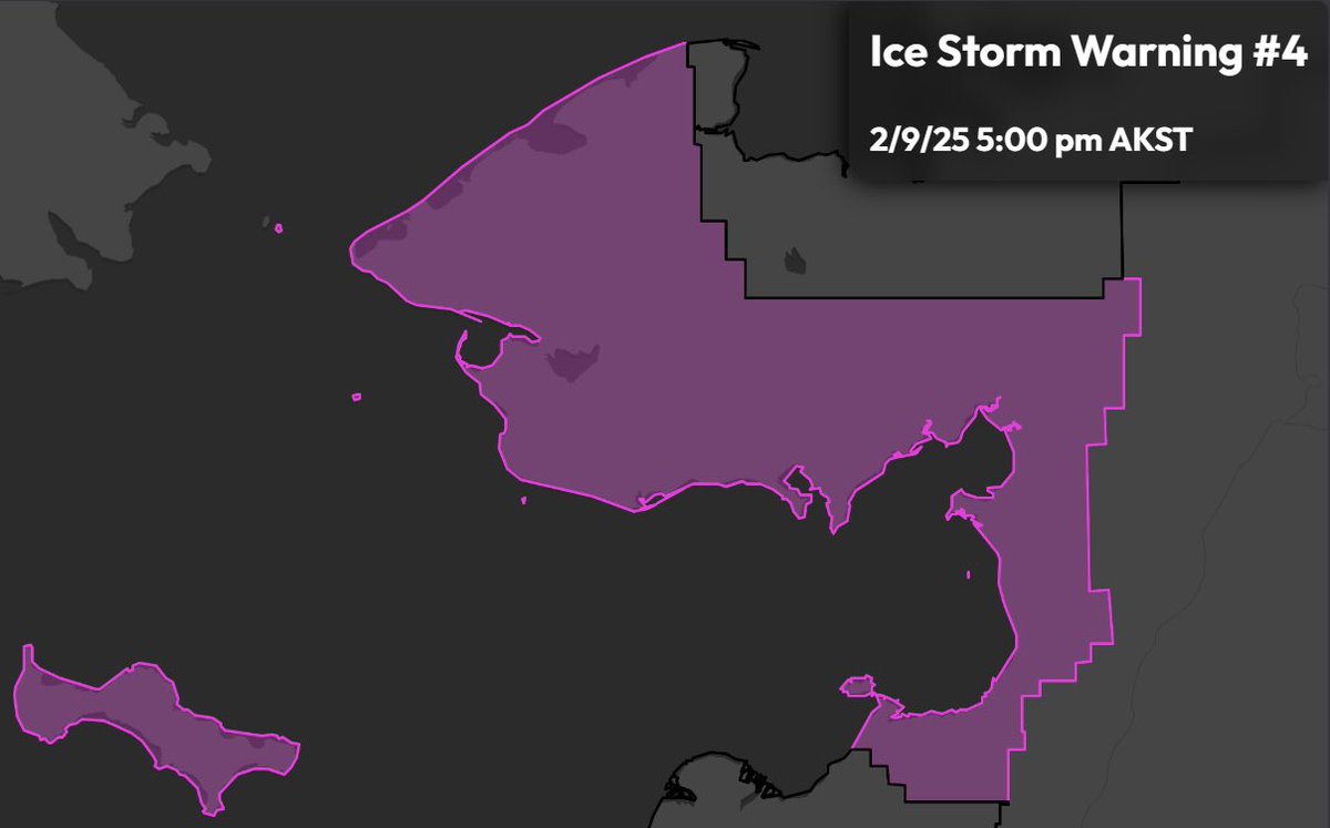StormTrackingHQ's tweet photo. #IceStormWarning 04 has been issued for portions of #Alaska until 5:00 pm AKST #wxtwitter #wxX #Winterwx #akwx
Significant icing.
Freezing rain and possible #ice pellets with ice accumulations of up to 0.3 inches.
#Winds gusting as high as 50 mph https://t.co/0tpNNI3cmq