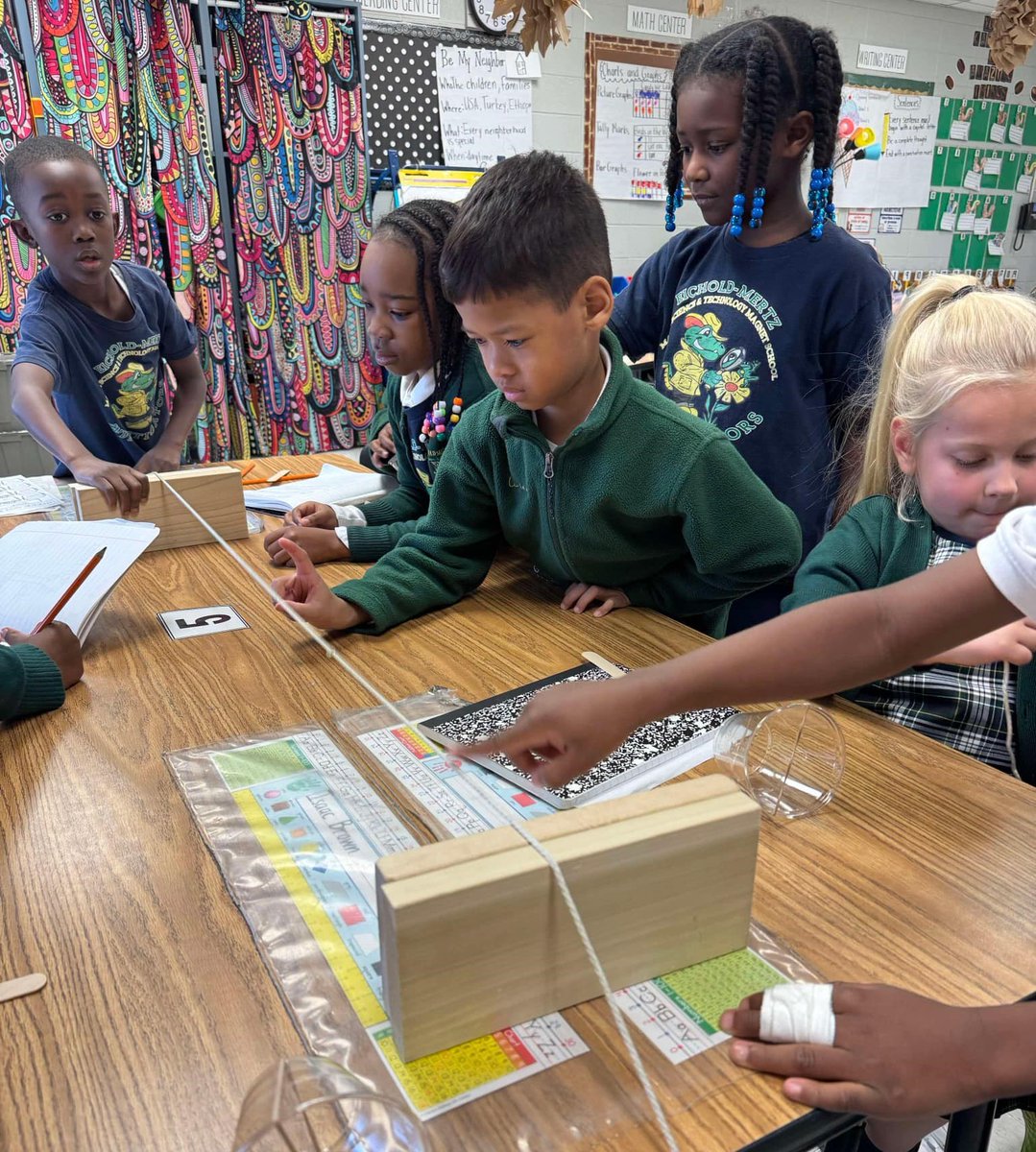 Mrs. Maye's first-graders at Eichold-Mertz Magnet School of Math, Science &amp; Technology have been studying Sound in Science. They made a desk fiddle and discovered that vibration causes sounds. #GrowingGREATNESS