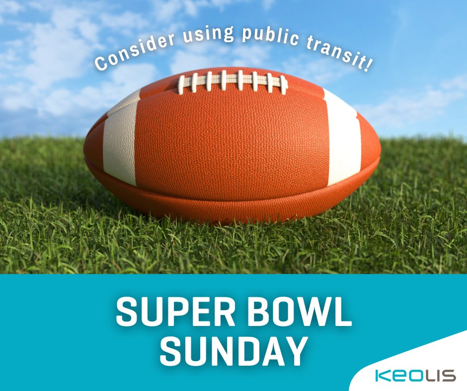 Keolis North America (@keolisna) on Twitter photo Super Bowl Sunday is here! 🏈
Headed to a watch party? Avoid the hassle of parking and traffic—take public transit instead! 🚌 🚆 Enjoy the game, celebrate with friends, and get home safely without the stress of driving.
Plan your trip now!
#SuperBowlWeekend #RideTransit Super Bowl Sunday is here! 🏈
Headed to a watch party? Avoid the hassle of parking and traffic—take public transit instead! 🚌 🚆 Enjoy the game, celebrate with friends, and get home safely without the stress of driving.
Plan your trip now!
#SuperBowlWeekend #RideTransit