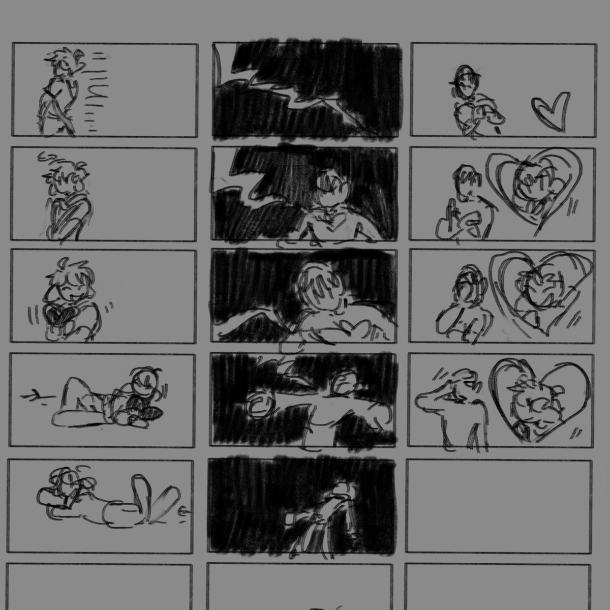 Scrapped short animation idea. But I really liked the storyboard (from top to bottom and then left to right)