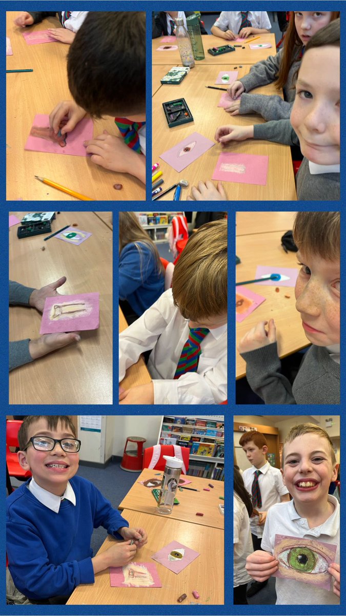 P5 used oil pastels to draw their partner’s nose and eye  - what close attention to detail!
