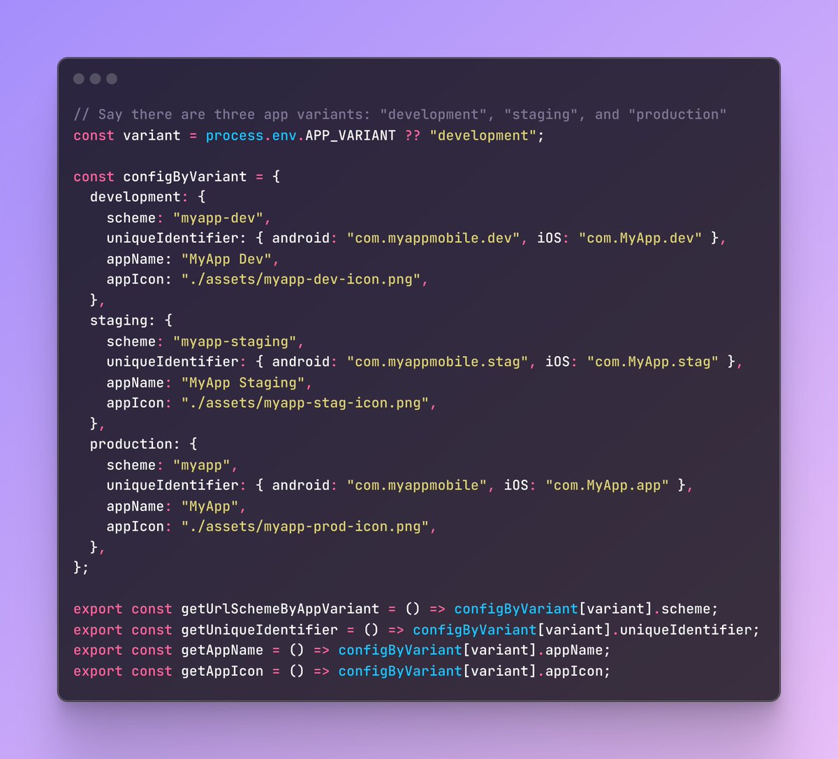 I love how easily you can configure different variants of your app using <a href="/expo/">Expo</a> config—clean af 😛

#reactnative #expo