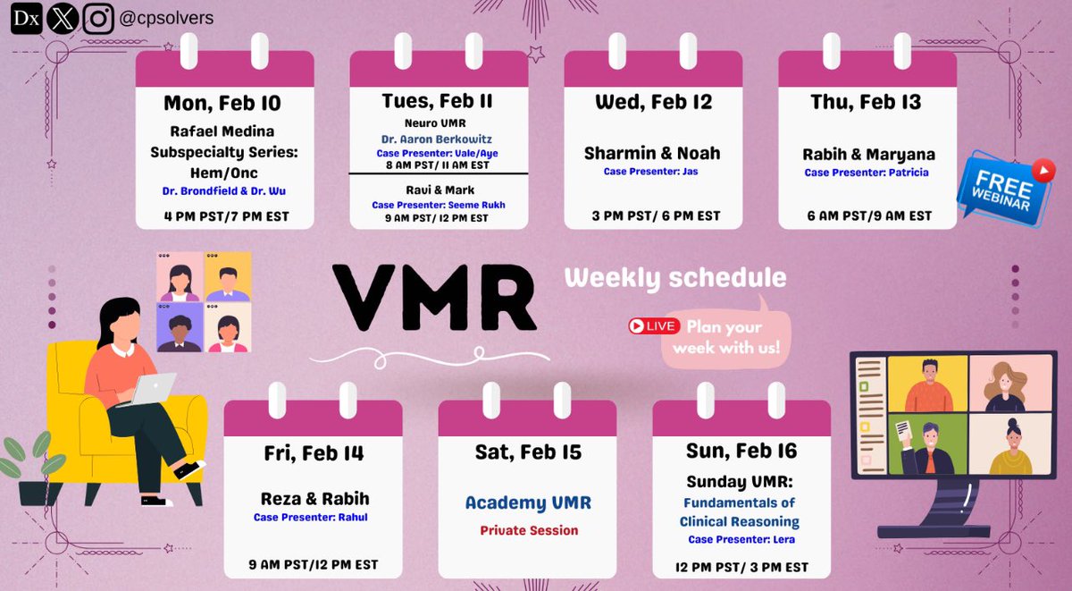 #MedTwitter - Plan your week with us!

We have an exciting week ahead here at Clinical Problem Solvers.

Join our live sessions for free using the link➡️bit.ly/31LWIKg