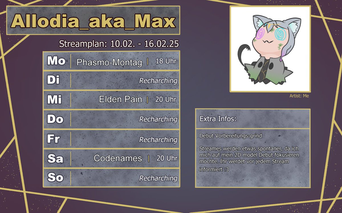 🌟Streamplan🌟

ME BACK FROM SICK!!

Wir starten aber noch etwas ruhiger :3

Mo: Phasmo-Montag
Mi: Elden (warum tu ich mir das an) Ring
Sa: Codenames mit ganz tollen Menschis!

⚠️ACHTUNG⚠️
Hab gehört Freitag gibt's ne Sonder-Ankündigung? 👀

#Vtuber #GERVtuber #VtuberUprisings