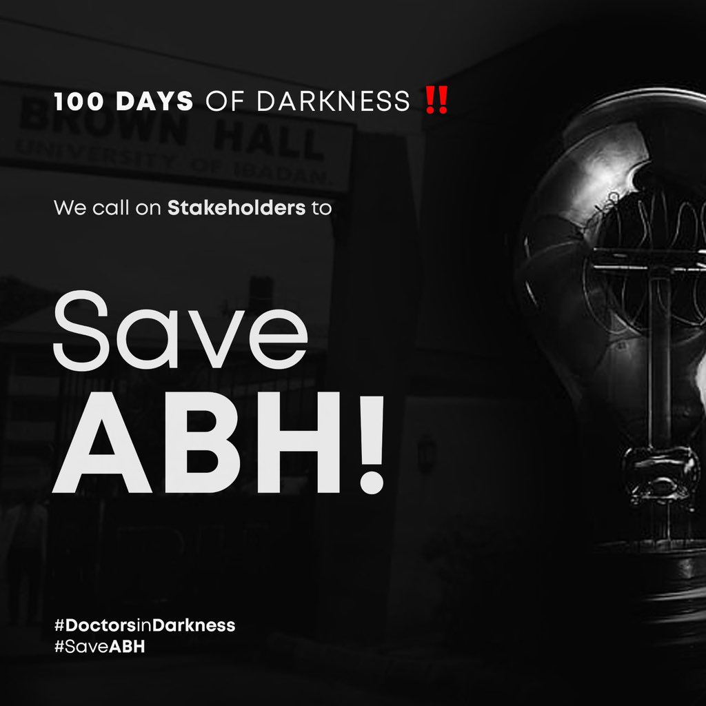 100 days of hoping for a solution !
100 days of struggling !!
100 days of darkness !!!
Yet, the Darkness persist.

We can only ask, when will this be over?

WE ARE CALLING ON ALL STAKEHOLDERS TO IMMEDIATELY ACT, AND SAVE THE UCH COMMUNITY FROM DARKNESS
#SaveABH #SaveUCH