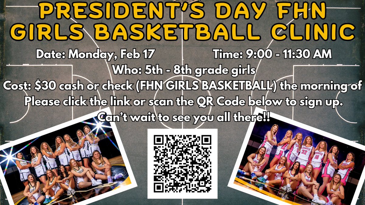 What better way to spend a day off school?? Sign up today to spend some time in the gym! Get better every day! Open to any girls 5th-8th grade!! #riseabove #uKNIGHTed <a href="/TMoranFHN/">Tommy Moran</a> <a href="/FHN_JVgirlBBall/">Howell North JV & C Team Girls Basketball</a> <a href="/SCoates1331/">Scott Coates</a> 

forms.gle/ytSWoK55TzrKWD…