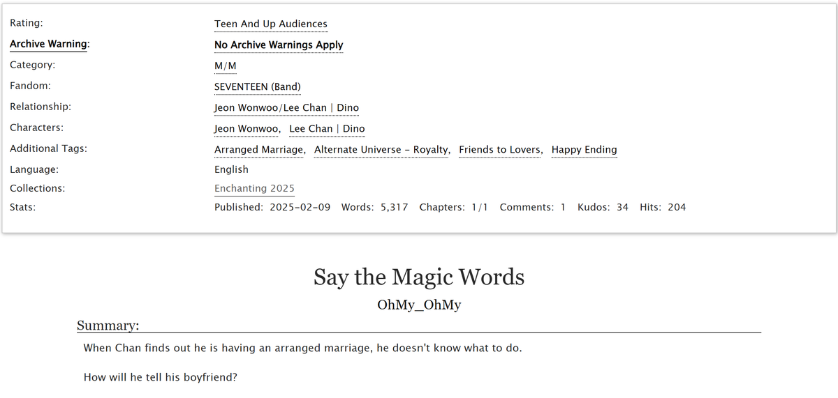 Say the Magic Words - Wonchan - Arranged marriage/royalty AU

archiveofourown.org/works/62904409