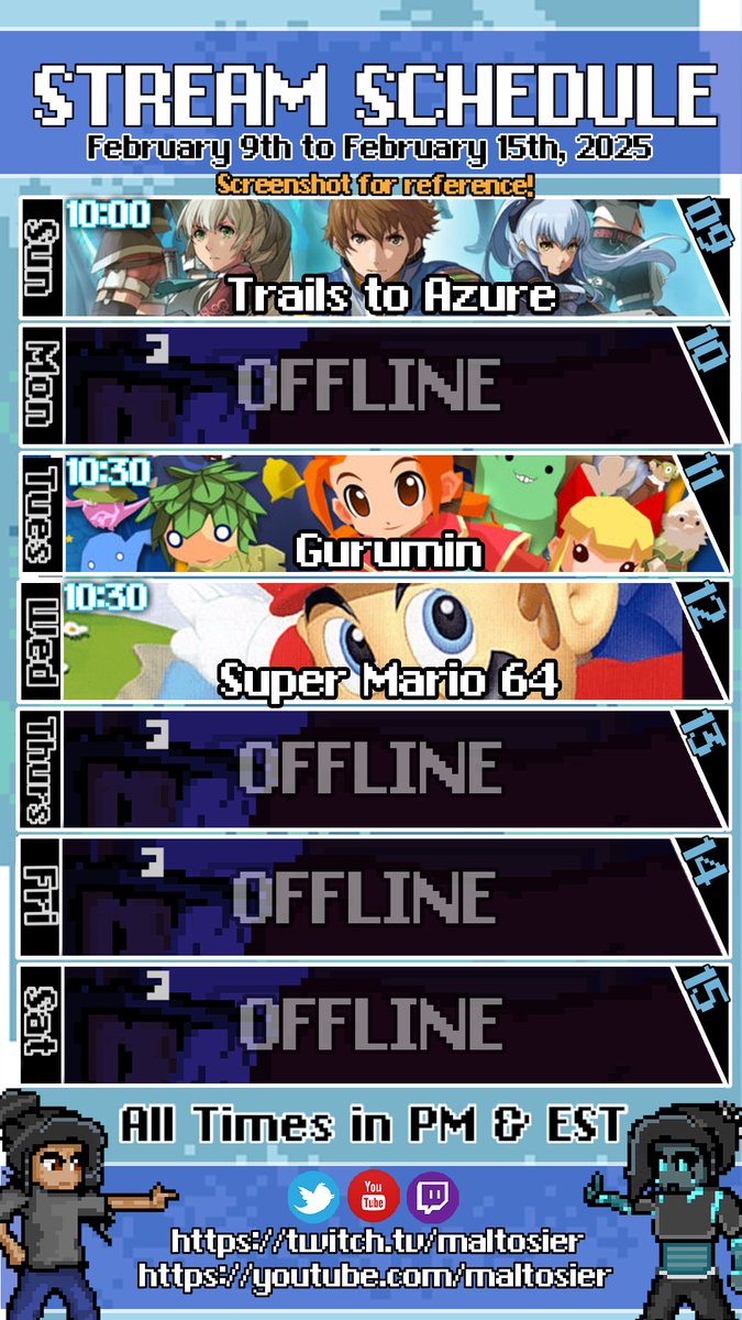 I haven't posted one of these in a while- OOPS
This week's stream schedule!