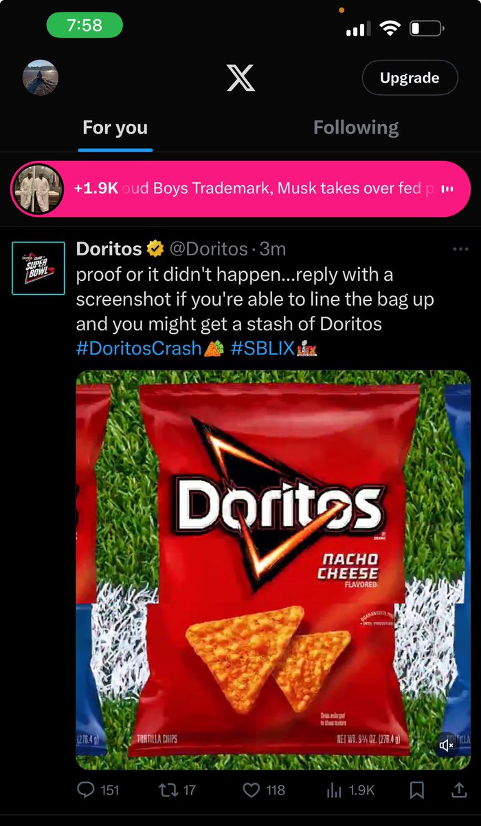 NickieB27's tweet photo. @Doritos #DoritosCrash #SBLIX https://t.co/TC5PPxIrjy