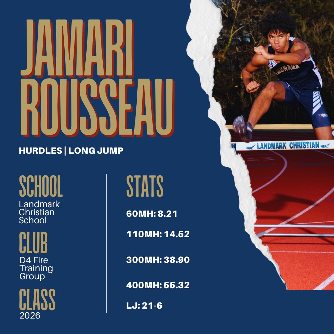 Jamari Rousseau (@jrousseau_txf) on Twitter photo Allow me to introduce myself! Elite hurdler and long jumper. Class of 2026 <a href="/ps_nation_/">Prep Sports Nation</a>
@gavarsityrivals
@broadcast_ghsa
@recruitgeorgia
#agtg #ghsa #trackandfield #prepsportsnation #hurdleU #milesplit #GAmilesplit Allow me to introduce myself! Elite hurdler and long jumper. Class of 2026 <a href="/ps_nation_/">Prep Sports Nation</a>
@gavarsityrivals
@broadcast_ghsa
@recruitgeorgia
#agtg #ghsa #trackandfield #prepsportsnation #hurdleU #milesplit #GAmilesplit