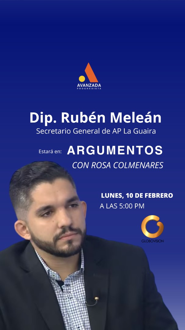 Avanzada Progresista LG (@aplaguaira) on Twitter photo Rubén Melean Secretario general del estado la Guaira y Diputado a la AN , estará este lunes en Argumentos. Te invitamos a sintonizar <a href="/globovision/">Globovisión</a> <a href="/argumentosgv/">Argumentos GV</a>
@rubenmeleanv
@luisromeroc2023
@aprogresistave Rubén Melean Secretario general del estado la Guaira y Diputado a la AN , estará este lunes en Argumentos. Te invitamos a sintonizar <a href="/globovision/">Globovisión</a> <a href="/argumentosgv/">Argumentos GV</a>
@rubenmeleanv
@luisromeroc2023
@aprogresistave