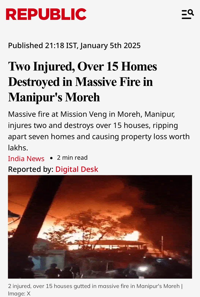 BikramjitMK's tweet photo. 𝐃𝐨 𝐭𝐡𝐞 𝐭𝐰𝐨 𝐯𝐢𝐬𝐮𝐚𝐥𝐬 𝐨𝐟 𝐌𝐨𝐫𝐞𝐡 𝐫𝐞𝐦𝐢𝐧𝐝 𝐲𝐨𝐮 𝐨𝐟 𝐊𝐀𝐑𝐌𝐀⁉️
जैसी करनी वैसी भरनी।
 Lest we forget, innocent #Meiteis were chased out of Moreh, and their houses were razed to the ground.

God is watching.
#KukiEngineeredManipurViolence 
#ManipurViolence https://t.co/NbOTPjgrUb