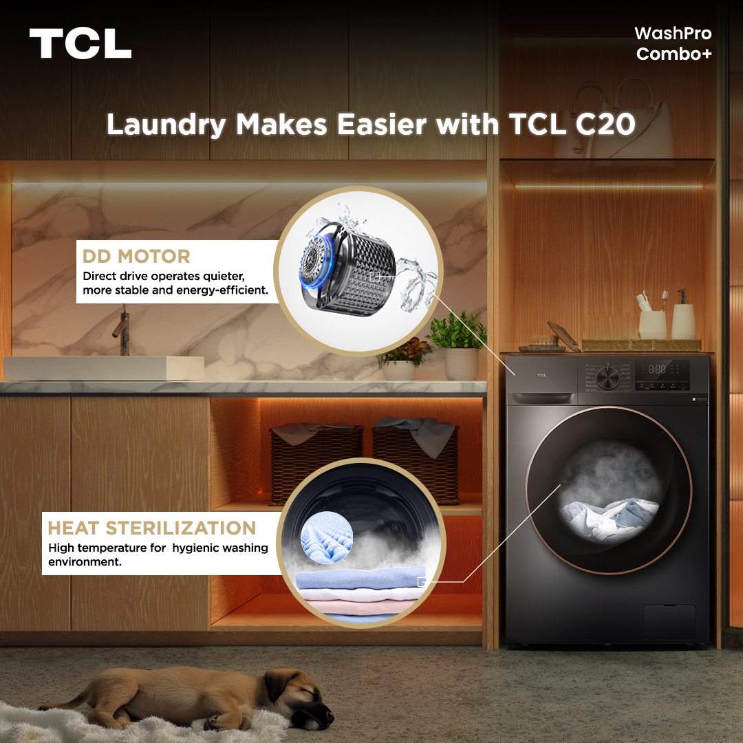TCLPH's tweet image. Laundry made easier with TCL C20 washing machine! Powered by Direct Drive motor for smooth and efficient washing. Your clothes stay clean, fresh and hygienic thanks to heat sterilization and steam wash!

#TCLWashPro #TCLComboPlus #TCLInspireGreatness #TCLPhilippines
