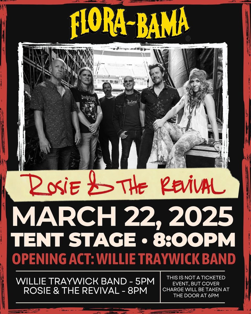 Rosie &amp; the Revival

📅 March 22, 2025
📍 Flora-Bama Tent Stage
⏰ Willie Traywick Band 5PM | Rosie &amp; The Revival 8PM

Florabama.com