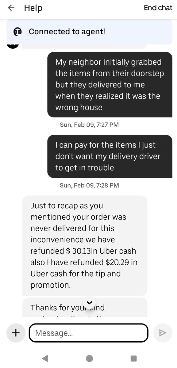 starIights's tweet photo. hey @UberEats what is this support???? I had marked my order as not delivered, but my neighbor brought it to me after because they had gotten it accidentally, so I tried to fix it https://t.co/R7V64zgOhS