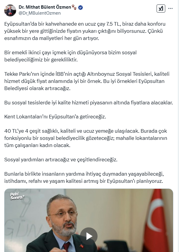 mustafa yıldırım (@myfalcon1) on Twitter photo "Eyüp Sultan’da bir kahvehanede en ucuz çay 7.5 TL,... Bir emekli ikinci çayı içmek için düşünüyorsa bizim sosyal belediyeciliğimiz bir gerekliliktir."
Seçimden önce <a href="/Dr_MBulentOzmen/">Dr. Mithat Bülent Özmen🐾</a> seçimden sonra <a href="/Dr_MBulentOzmen/">Dr. Mithat Bülent Özmen🐾</a>
nerede sosyal belediyecilik nerede emeklinin ikinci çayı? "Eyüp Sultan’da bir kahvehanede en ucuz çay 7.5 TL,... Bir emekli ikinci çayı içmek için düşünüyorsa bizim sosyal belediyeciliğimiz bir gerekliliktir."
Seçimden önce <a href="/Dr_MBulentOzmen/">Dr. Mithat Bülent Özmen🐾</a> seçimden sonra <a href="/Dr_MBulentOzmen/">Dr. Mithat Bülent Özmen🐾</a>
nerede sosyal belediyecilik nerede emeklinin ikinci çayı?