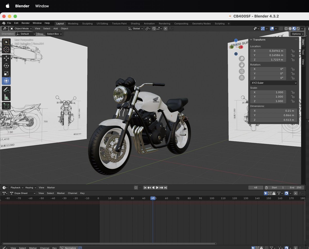 203095's tweet image. Blenderのシュリンクラップ機能を使ってホンダのロゴを貼り付けてみた。
#Blender  #CB400SF #バイク #モデリング