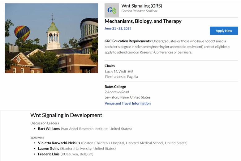 I will soon give a talk at the Gordon conference on Wnt signaling in Maine, USA.