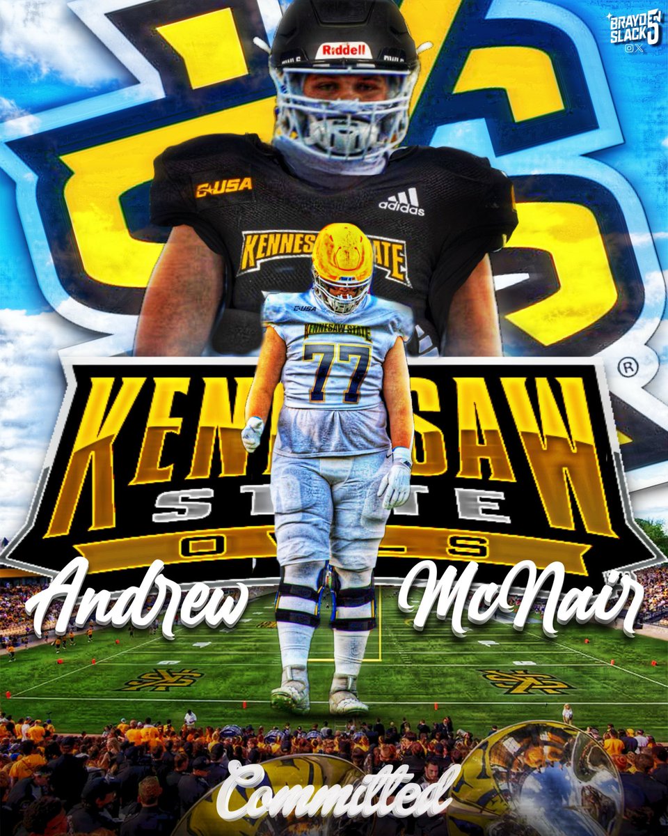 Andrew McNair (@andrew55mcnair) on Twitter photo 1000% committed to <a href="/kennesawstfb/">Kennesaw State Football</a> !!
So grateful to all the staff at KSU for making this possible for me
<a href="/CoachMack_KSU/">CoachMack_KSU</a> <a href="/Jay_Clem_/">Jay Clements</a> <a href="/bvav48/">Brett Vavra</a> <a href="/CoachHarvey08/">Davis Harvey</a> <a href="/etowahfootball/">Etowah Eagles Football</a> <a href="/Etowah_Recruits/">Etowah FB Recruits</a> @KSUEATzone <a href="/304Committed/">BraydenSlack5</a> <a href="/RecruitGeorgia/">Recruit Georgia</a> <a href="/NEGARecruits/">Northeast Georgia Recruits</a> <a href="/PrepRedzoneGA/">Prep Redzone Georgia</a> 1000% committed to <a href="/kennesawstfb/">Kennesaw State Football</a> !!
So grateful to all the staff at KSU for making this possible for me
<a href="/CoachMack_KSU/">CoachMack_KSU</a> <a href="/Jay_Clem_/">Jay Clements</a> <a href="/bvav48/">Brett Vavra</a> <a href="/CoachHarvey08/">Davis Harvey</a> <a href="/etowahfootball/">Etowah Eagles Football</a> <a href="/Etowah_Recruits/">Etowah FB Recruits</a> @KSUEATzone <a href="/304Committed/">BraydenSlack5</a> <a href="/RecruitGeorgia/">Recruit Georgia</a> <a href="/NEGARecruits/">Northeast Georgia Recruits</a> <a href="/PrepRedzoneGA/">Prep Redzone Georgia</a>