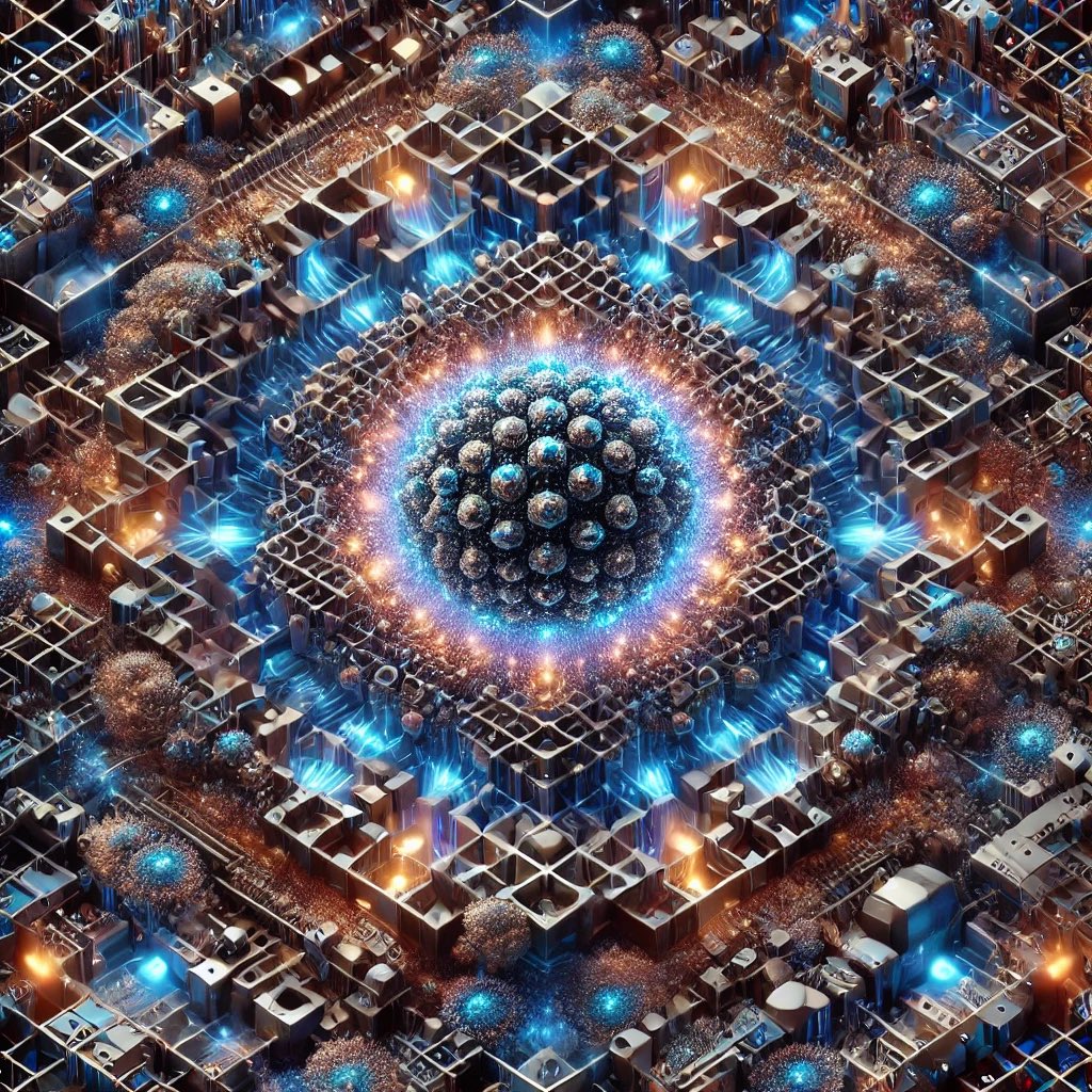 bdikicii's tweet photo. A new, more detailed #image of the #metarealistic #structure at an ultra-#microscopic scale. This image reveals how #quantum #energy #nuclei operate at the smallest observable level. The energy core #dynamically interacts with the surrounding #nano-#fractal formations, #crystalline lattices and quantum pathways by emitting structured light pulses. Miniature #tetrahedral units constantly move and change shape, enabling the #flow of #information and the #intelligent #regulation of energy.