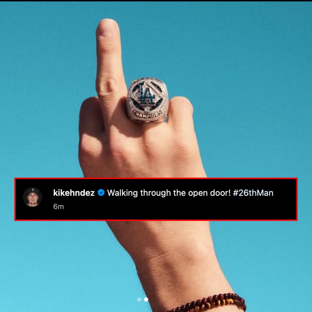 It looks like Kiké Hernández is hinting at a return to the Dodgers in his recent Instagram post 👀

“Walking through the open door! #26thMan”