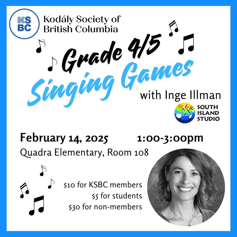 KodalyBC's tweet photo. This Friday, on ❤️ Valentine's Day ❤️, we look forward to a wonderful workshop with Inge Illman of South Island Studio. The focus will be on songs and singing games for upper elementary grades. Registration is available through Eventbrite. https://t.co/PnXR79Ng9o https://t.co/UEZu2k1gY6