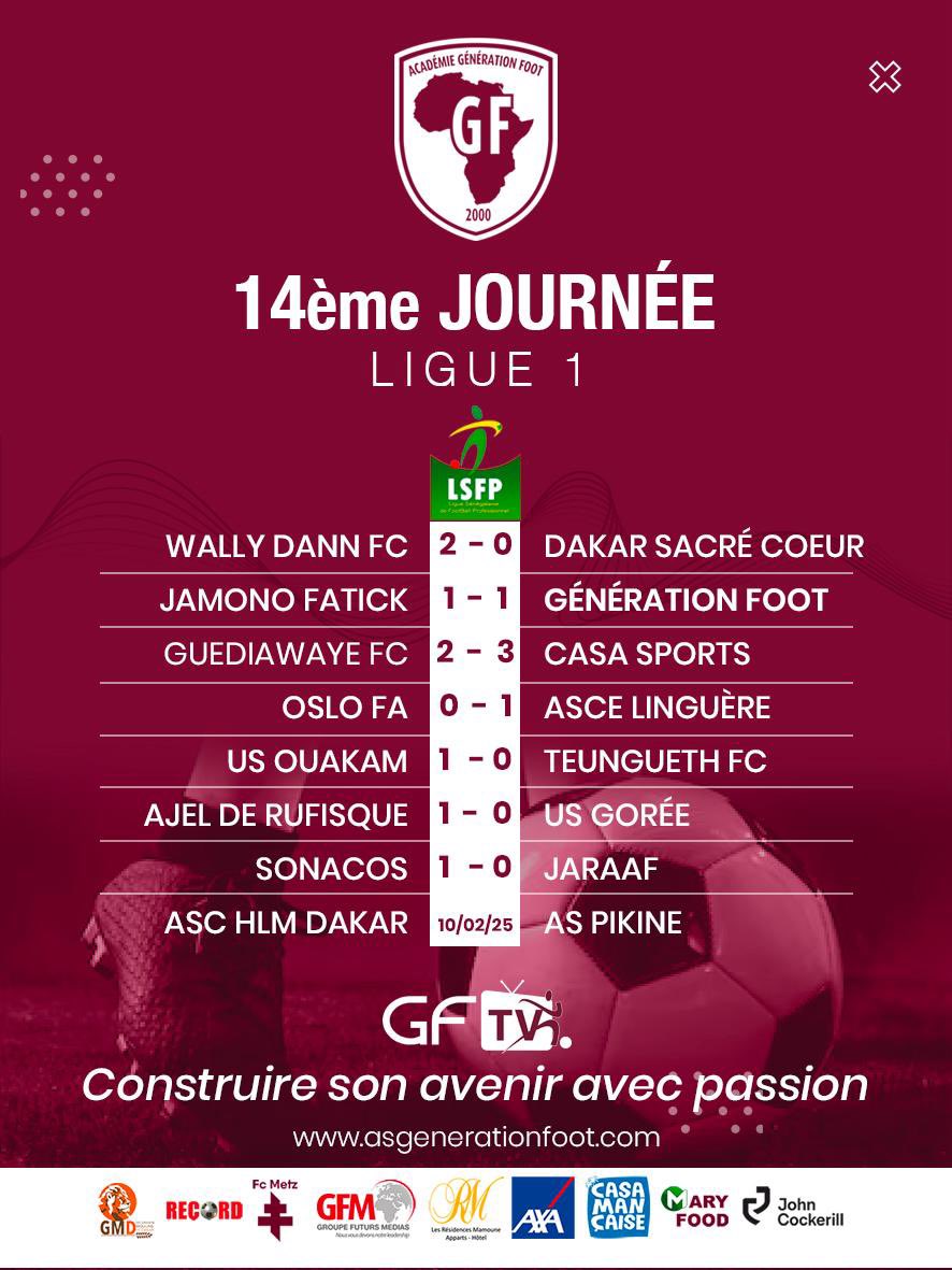 GFoot_Senegal's tweet photo. 👊🏿 Le tableau récapitulatif de la 14ème journée.
#teamgfm https://t.co/lw1TS5cJCU