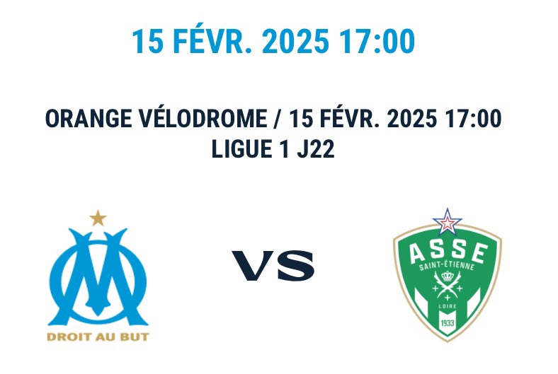 OM vs Saint Étienne
🗓️⏱️ 15/02 à 17h

Places dispo :
🎟️ - Virage Sud
🎟️ - Virage Nord
🎟️ - Ganay (jusqu’à 6 côte à côte)
🎟️ - Jean Bouin (jusqu’à 4 côte à côte)

👌🏻 Certifié par <a href="/biloEntraide/">OM BILLETS 🎟️</a>
💬📲 DM si intéressé
☝🏻 100% confiance : Preuves de vente/satisfaction
#TeamOM #OMASSE