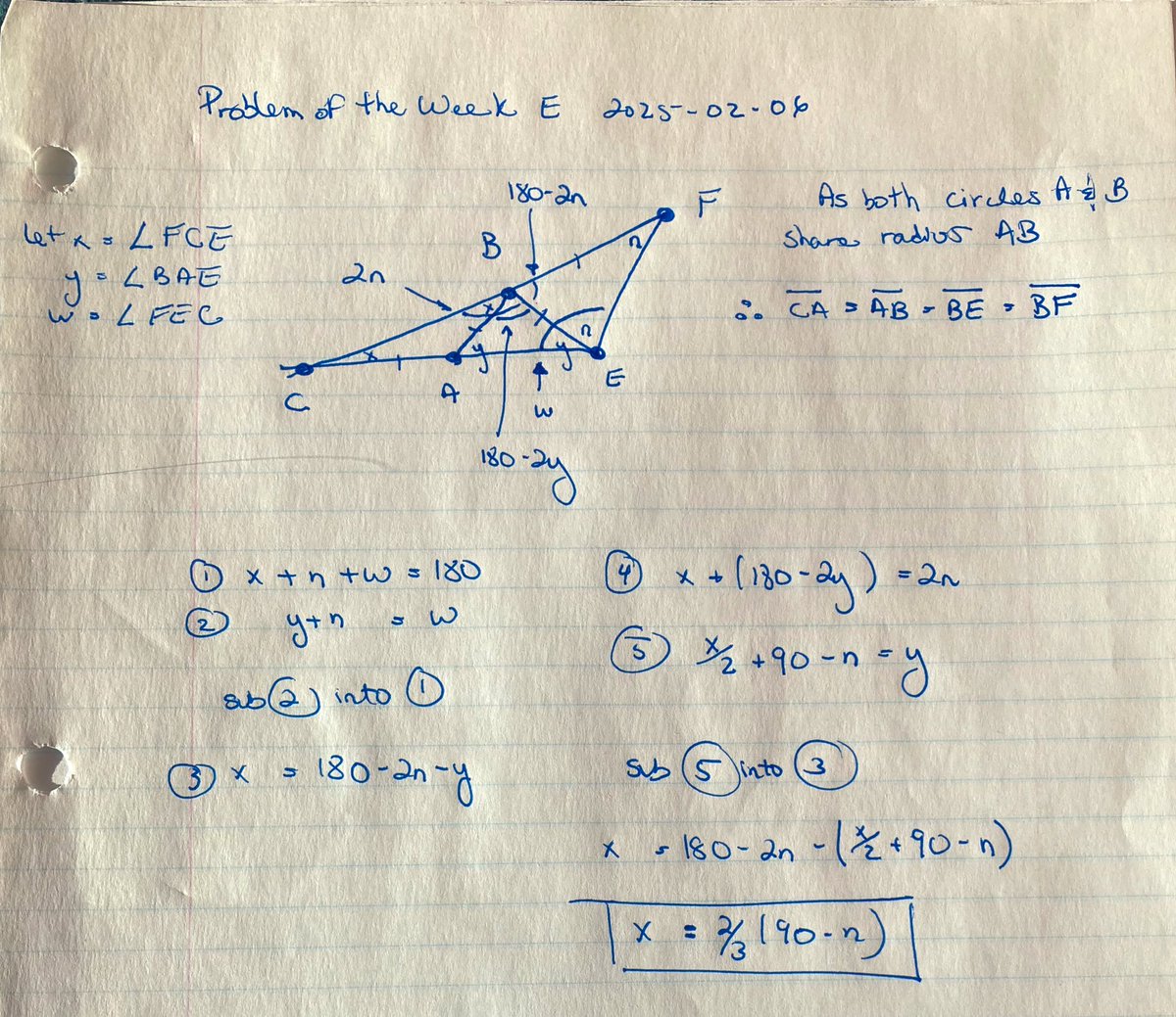 mrlemarquand's tweet image. From congruent circles to isosceles triangles in this @UWaterlooCEMC #problemoftheweek #potw #notdrawntoscale #abed #ccsdedu