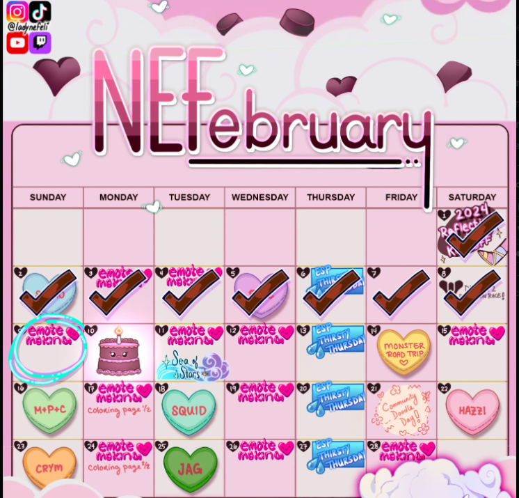 ladynefeli's tweet photo. DAY 9 of our annual event NEFebruary! It's been sm fun so far! Today we are making a new emote and talking about WINGSSS 🍗 !!! + a new update to our events!
Hope to see you @ 4pm EST at https://t.co/PNVZY05tml #twitchartist #streamevent https://t.co/6yHpYiGtl7