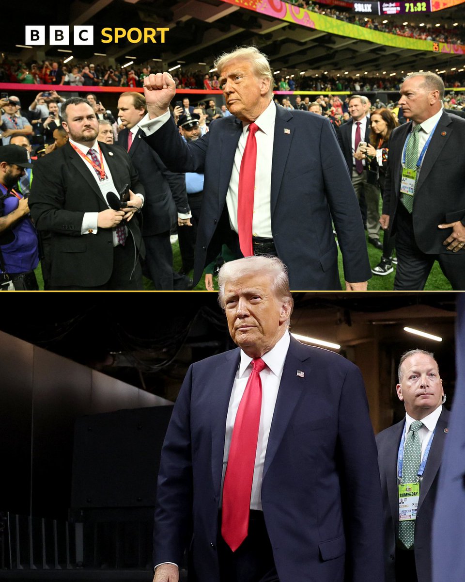 BBCSport's tweet photo. Donald Trump has become the first sitting US President to attend a #SuperBowl https://t.co/hKYzmGcAqY