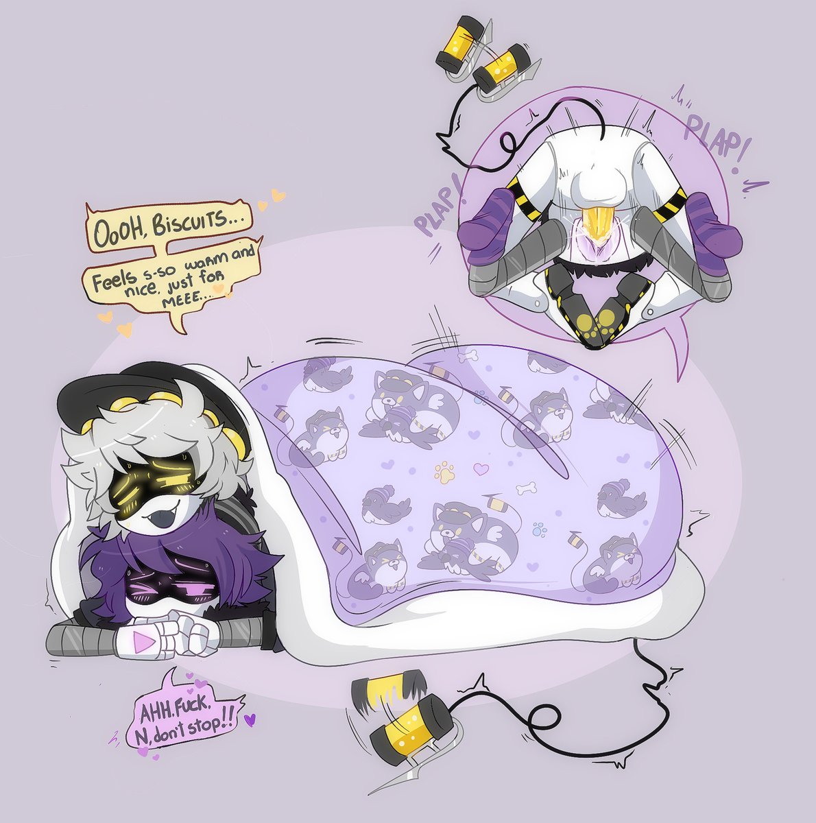 JESTERJERK's tweet photo. 💛 💜i wanted to do the cuddle blankie meme with these two,, aww they cuddling,, how sweet n wholesome.. #NSFW #murderdronesnsfw #nuzi https://t.co/oYM7oKPKiG