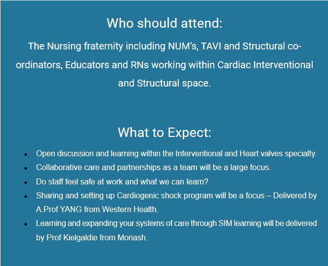 Sydney Valves with Sydney Intervention Nurses Forum. Find out more here: epicregistration.com.au/nurses-forum/