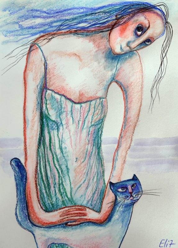ON THE SEASHORE 
Elisheva Nesis, paper/pencils, pastel, 28,5 x 21 cm <a href="/artfinder/">Artfinder</a>

artfinder.com/product/on-the…

#sea #cat #woman #relax #elishevanesis #artwork #drawing #artlovers
