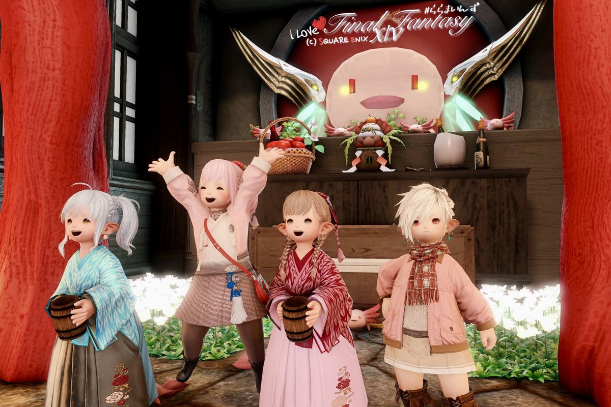 MainFF14's tweet photo. おはよです🐾

ウパ教って本当にあったんだね✨
愛を司るピンクのかわいいウパ神⛩️
今の時期にぴったりだね🤭

今日一日がんばればまたお休みだー*ˊᵕˋ)੭
#おはララ #ららまいんず #PeachLabo #ララフェル #FF14 https://t.co/pn3wRc7Awt