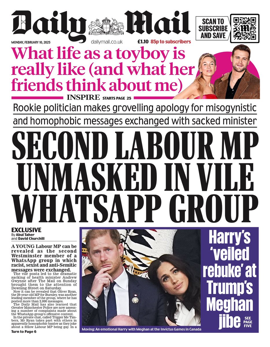 WithyGrove's tweet photo. Daily Mail 🇬🇧: Second Labour MP unmasked in vile WhatsApp group.

#TomorrowsPapersToday #OliverRyan #Burnley #Brierfield #Padiham #Hapton #Labour #Starmer #AndrewGwynne https://t.co/oUPsTI6Zez